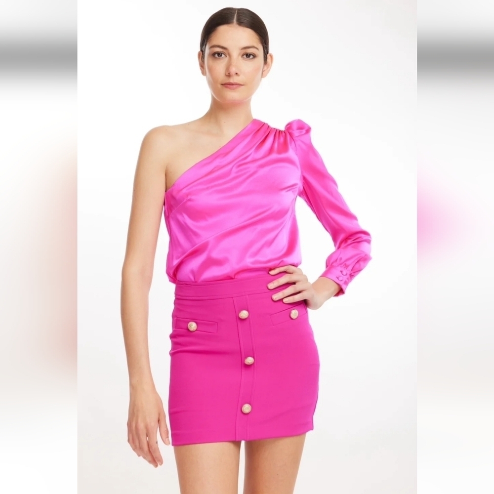 Generation Love Adelaide Hot Pink One Shoulder Silk Blouse Sz S
